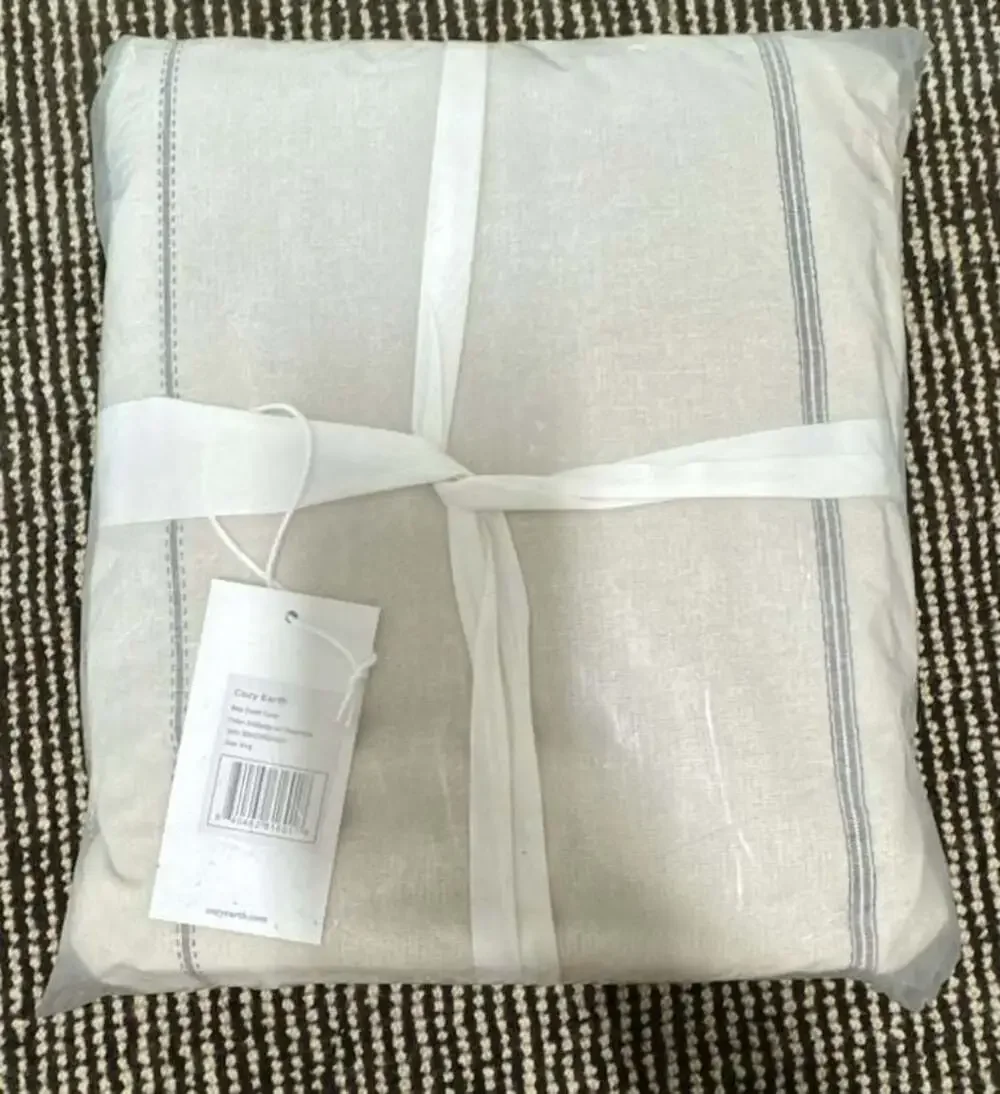 Cozy Earth Baja King Duvet Cover in Alabaster with Oceanside Stripe